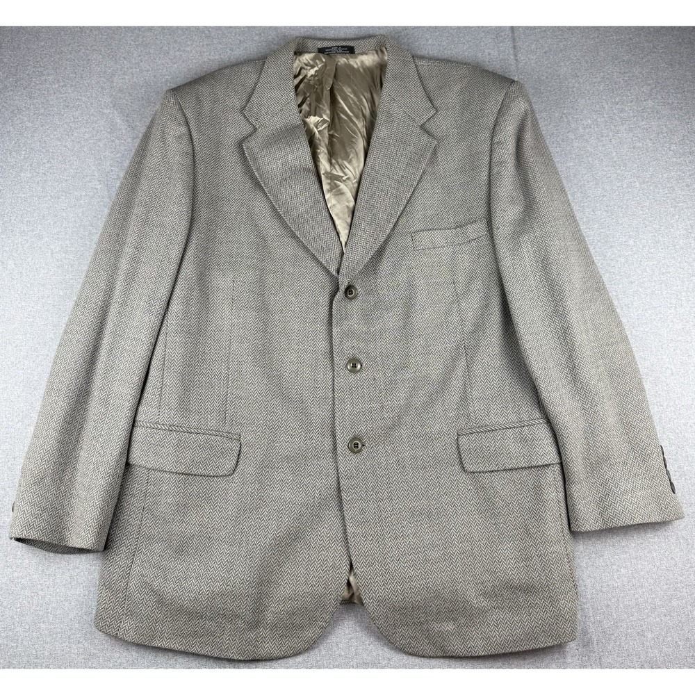 Stafford 46R Gray Herringbone Wool Blazer Sport Coat 100% Wool Mens Jacket
